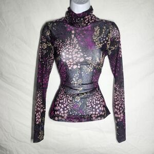 90s whimsigoth floral sheer mock neck top